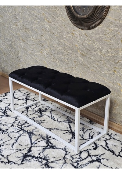 Zafir Beyaz Boyalı Diktörtgen 100 Cm X 40 Cm Oturak Puf - Bench - Makyaj Oturağı - Oturak Siyah