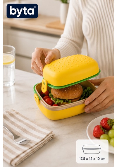 Hamburger Beslenme Kabı Dikdörtgen Lunch Box, Bpa İçermez, Sandviç Ve Hamburger Taşıma Kutusu Sarı