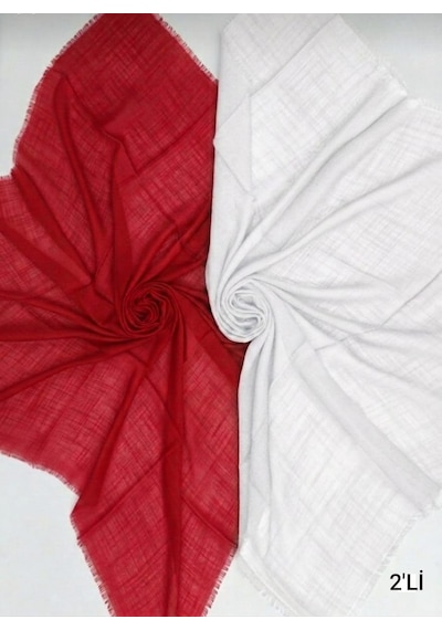 Özense 2'li Flamlı Pamuklu İnce Terletmeyen 100x100 Cm 4 Mevsim Kullanılabilir Kırmızı - Beyaz Renkli Yazma Eşarp Kırmız I- Beyaz