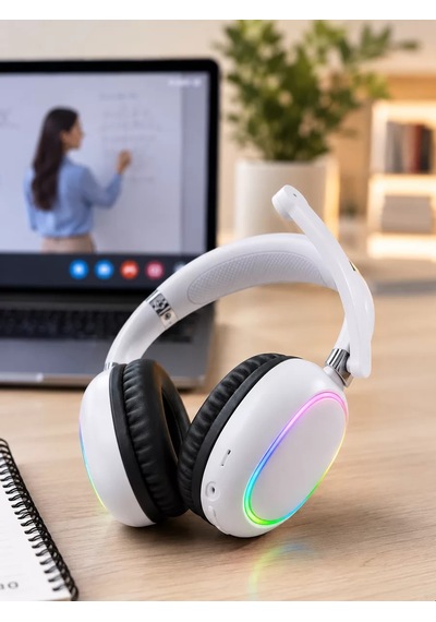 Northcity Rgb Işıklı Mikrofonlu Bluetooth Kulaklık Beyaz Over-ear Tasarım Type-c Şarjlı