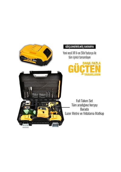 Prohummer Ph190 Akülü 58vf Lazer Terazi Ve Vidalama Matkap Seti Sarı