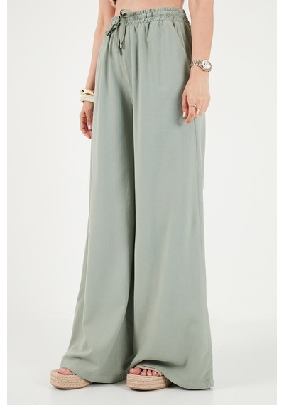 Lela Pamuklu Relaxed Fit Yüksek Bel Geniş Paça Pantolon Bayan Pantolon 668yp5559 Açık Haki