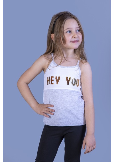 Toontoy Kids Toontoy Kız Çocuk Çevirmeli Pullu Hey You Baskılı Atlet Pudra