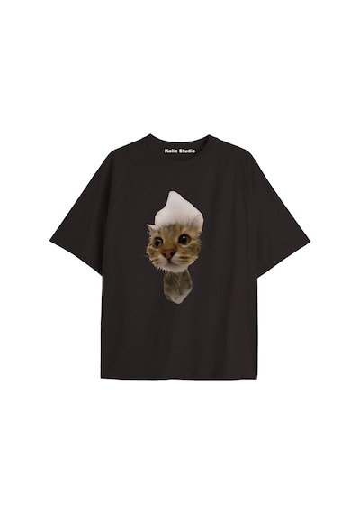 Kalic Studio El Gato Keff Kedi Ünisex Oversize T-shirt Siyah Altın
