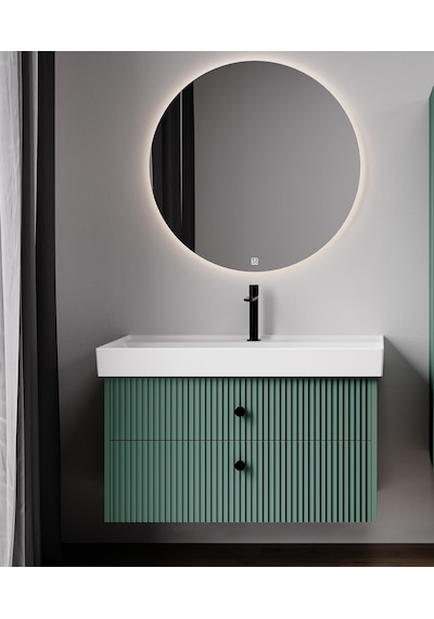 Denko Marsilya 100 Cm Beyoğlu Yeşil Banyo Dolabı Takımı Ve Boy Dolabı Antrasit