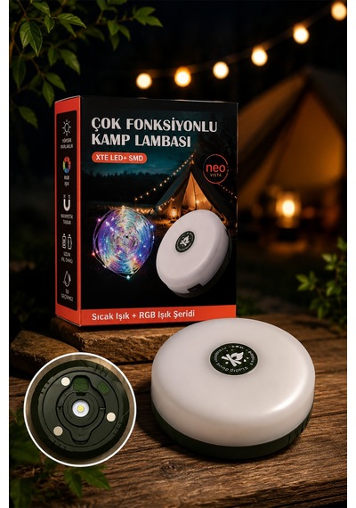 1200 Mah Bataryalı Çok Fonksiyonlu Kamp Lambası Ve 10 Metre Rgb Işık Şeridi