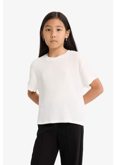 Defacto Kız Çocuk Oversize Geniş Kalıp Bisiklet Yaka Kısa Kollu Tişört G1709a825auer134 Ekru