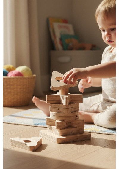 Ahşap Eğitici İkiz Geometrik Dikey Puzzle Model Yapboz