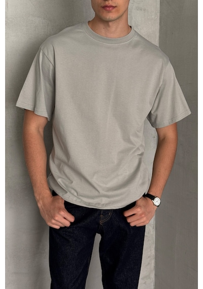 Hyman Erkek %100 Pamuk Oversize Basic T-shirt Gri Hyman Erkek %100 Pamuk Oversize Basic T-shirt Gri