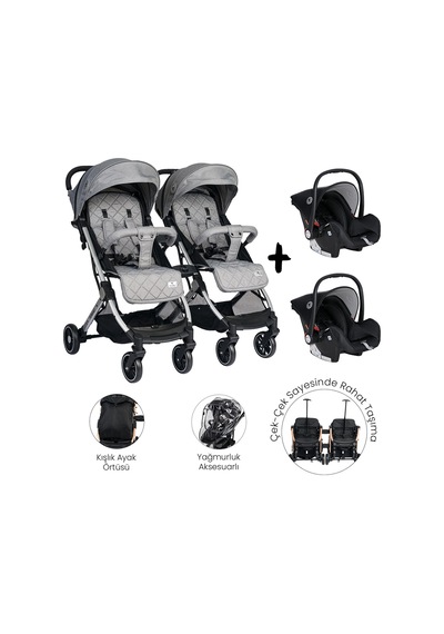Lorelli Fiorano Kabin Set İkiz Bebek Arabası - Dolphin Grey