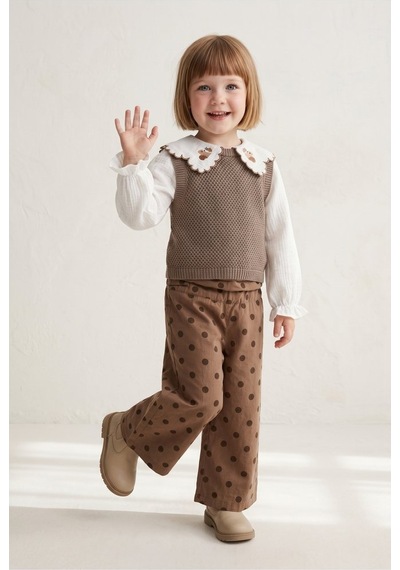 Ministok Little Squirrel Kız ^lü Takım Pantolon Gömlek Süveter Kahverengi