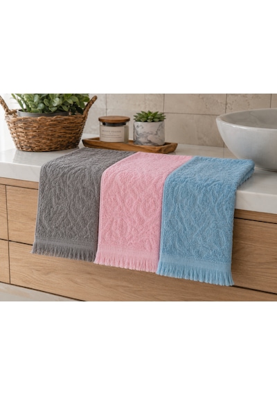 3'lü Mini Havlu Seti 30x50 Cm Pamuklu El Havlusu Mutfak Havlusu Kurulama Bezi Yumuşak Ve Yüksek Emici Pembe