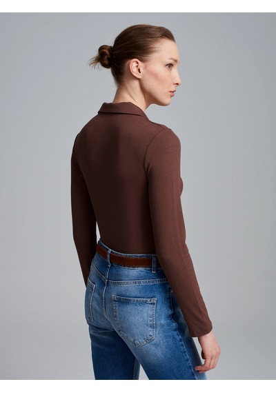 Dilvin 32671 Düğme Detaylı Polo Yaka Top-açık Kahve Açık Kahverengi
