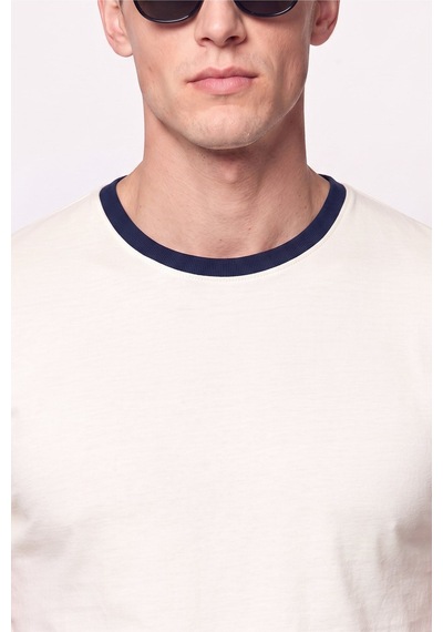 Efor Slim Fit Bisiklet Yaka Ekru - Lacivert Tişört Ts 932 Ekru-lacivert