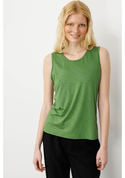 Kadın Sıfır Yaka Flamlı Kumaş Basic Askılı Tshirt A.yeşili Yeşil
