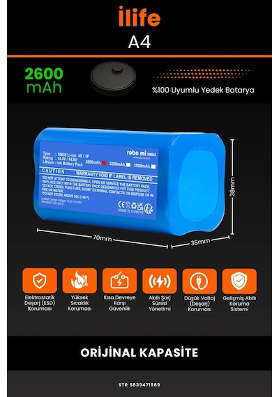 İlife A4 2600mAh Robot Süpürge Bataryası