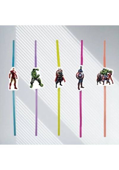 Pipet Avengers Yenilmezler Artistik Körüklü Pipet 10 Lu Doğum Günü Avengers Temalı Pipet