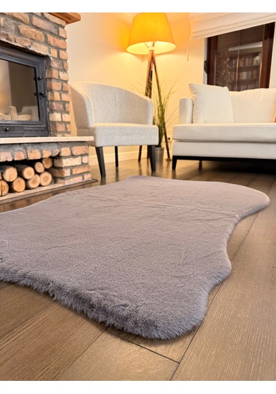 Ultra Soft Gri Yumuşak Dokulu Peluş Halı Asimetrik