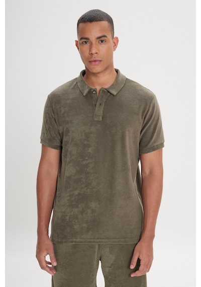 AC&Co / Altınyıldız Classics Erkek Hakı Slim Fit Dar Kesim Pamuklu Havlu Kumaş Polo Yaka Tişört Hakı