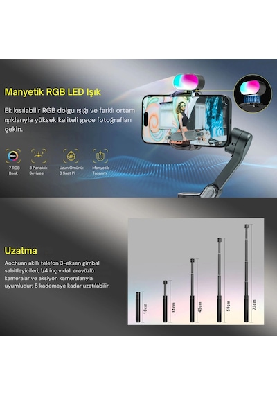 Shopytech Smart X Pro Combo 3 Eksen Akıllı Telefon Gimbal Stabilizer Apple Uyumlu iOS & Android