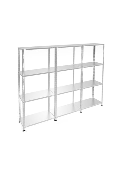 Raf Burada  4 Katlı 3'lü Galvaniz Çelik Raf - Depo, Arşiv, Kiler, Dosya, Market Rafı-43x75 cm-100 cm-1.00 mm