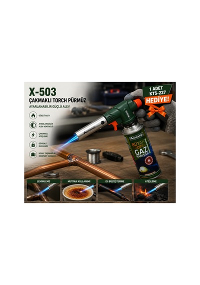 Orcamp X-503 Çakmaklı Torch Pürmüz 1 Adet Kts-227 227 Gr Gaz Kartuşu Hediyeli Çok Renkli