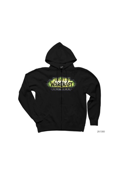 World Of Warcraft Legion Logo Siyah Fermuarlı Kapşonlu Sweatshirt