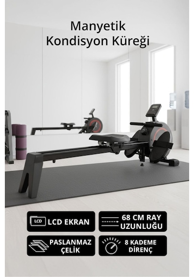 T-231 Manyetik Kondisyon Küreği / Paslanmaz Çelik / 8 Kademeli Direnç Ayarı / 68 Cm Ray Uzunluğu