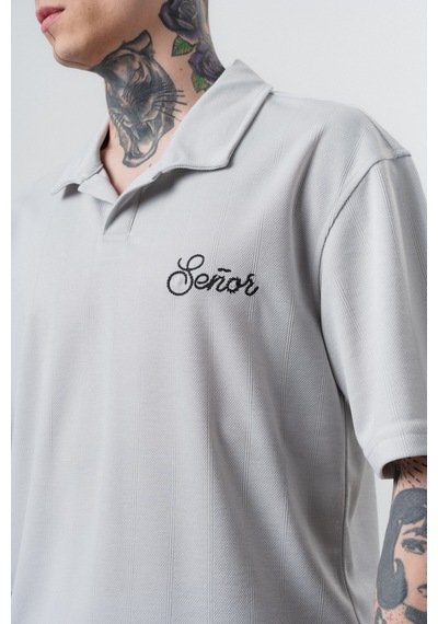 Respire Erkek Senor Yazılı Polo Yaka Regular Fit T-shirt Gri