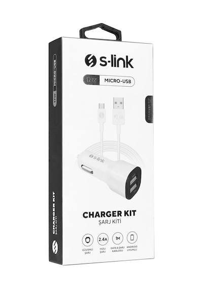 S-Link Sl-Ec30M Micro Usb 3.4A 2 Usb Beyaz Araç Şarj Cihazı