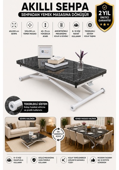 Home Üst Tabla Mdf Siyah Mermer Oval Köşe Alt Beyaz