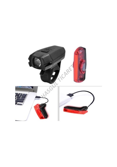 Hsgl Usb Şarjlı Ön Arka Işıklı Far Set Mavi - Beyaz