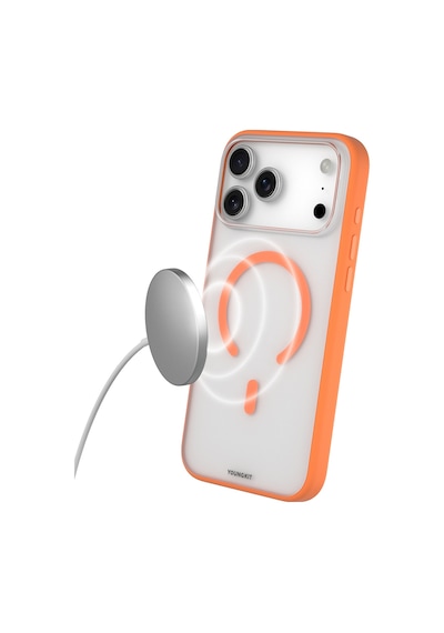 Apple Uyumlu iPhone 17 Pro Kılıf M-safe Şarj Özellikli Youngkit Clear Serisi Kapak Turuncu Turuncu