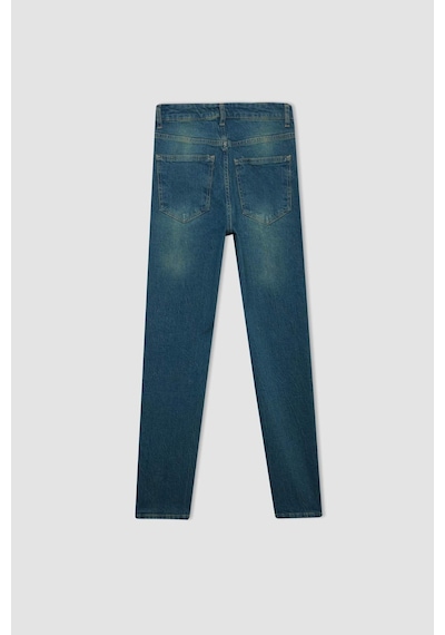 Defacto Comfort Mom Yüksek Bel Uzun Jean Yıkamalı Pantolon D4302AX24AUNM28 Mavi