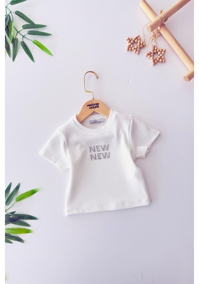 Miniğimin Cicileri New Taş İşlemeli Kız Çocuk Esnek Crop - Beyaz Beyaz
