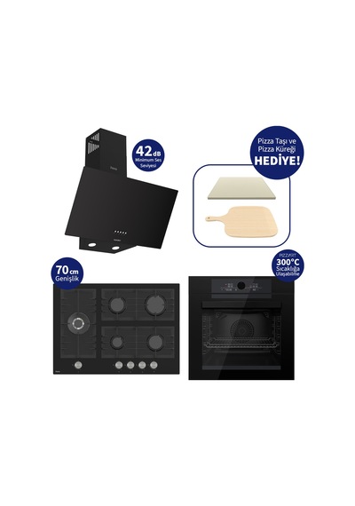 Ferre Pizzart & Fryart QEP65CS+BL135+D086-SA 5 Gözlü Ankastre Set Siyah
