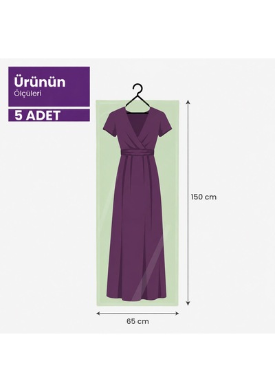 Güve Savar Etkili, Lavanta Kokulu Uzun Elbise Koruma Poşeti- 5 Adet 65x150 Cm