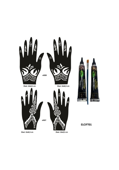 Airbrush Tattoo Çiçek Desenleri El Üstü Hint Kınasıyla Geçici Dövme Yapma Seti Siyah
