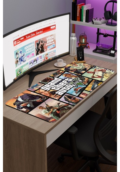 Gta 5 Kaymaz Dikişli Kauçuk Oyuncu Mousepad V2 - 90x40 Xxl Gaming Mouse Pad Fare Altlığı