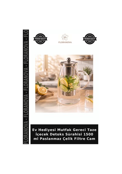 Ev Hediyesi Mutfak Gereci Taze İçecek Sürahisi 1500 Ml Paslanmaz Çelik Filtre Cam
