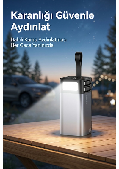 65w Pd Süper Hızlı 20.000mah Dahili Kablolu Taşınabilir Hızlı Şarj Aleti Powerbank siyah