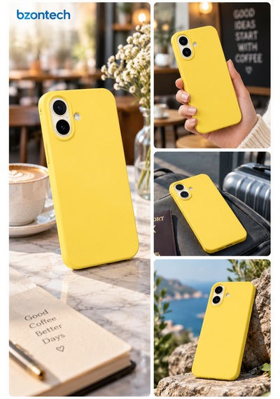Apple Apple iPhone 17 Uyumlu Kılıf Renkli Lansman İçi Kadife Yumuşak Kamera Yükseltili Silikon Bordo Sarı