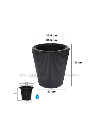 Luna Saksı 37 Cm Si Yah Siyah