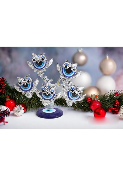 Feng Shui Nazar Boncuğu Çiçeği Hayat Ağacı Biblo Servet Çakra Şans Ağacı Mavi Göz Baykuş 15 Cm. 96728053