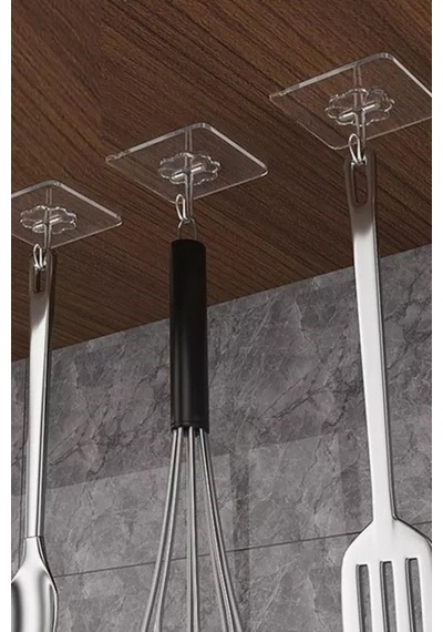 Yapışkanlı Askı 3 Adet Kancalı Şeffaf Banyo Askısı Mutfak Askısı Çok Renkli