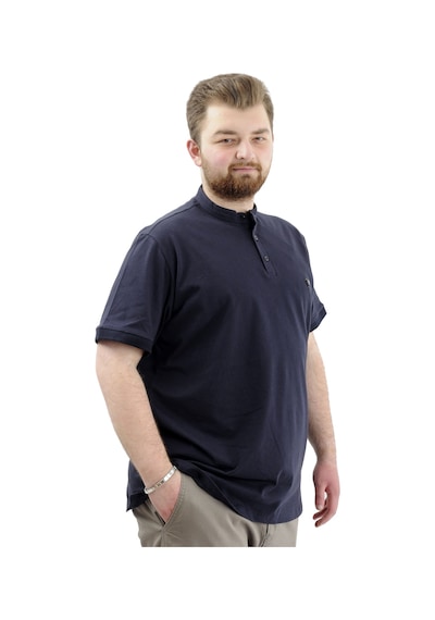 Mode Xl Büyük Beden Erkek Tişört Düğmeli Hakim Yaka T-shirt U24339 Lacivert Lacivert