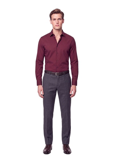 Slim Fit Pamuklu Bordo Gömlek G 1607