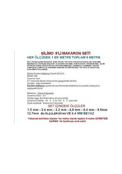 Isıyla Daralan Makaron Kablo Seti 8 Li Set Parça Kablo Tamir Kiti