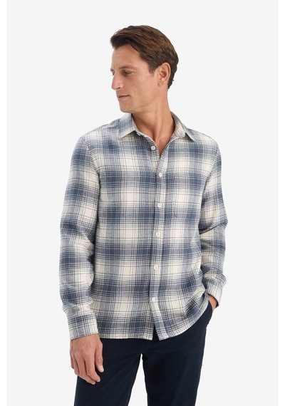 Defacto Regular Fit Polo Yaka Kareli Flanel Uzun Kollu Gömlek E8184ax25wnnv125 Lacivert-nv125