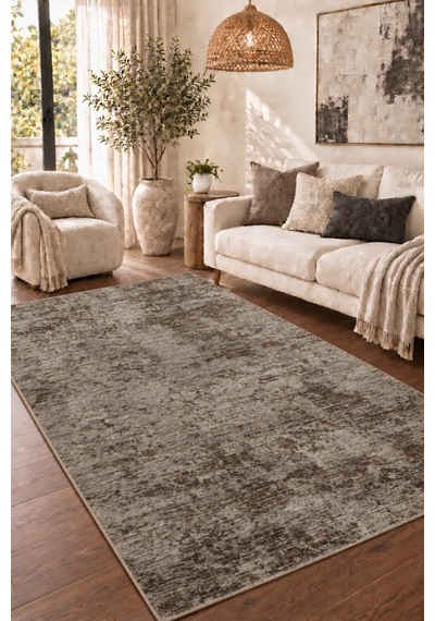 Vivanni Home Everlynn Polyester Vintage Halı Pamuk Atkı Tabanlı Modern Dokuma Ev Halısı Krem Gri
